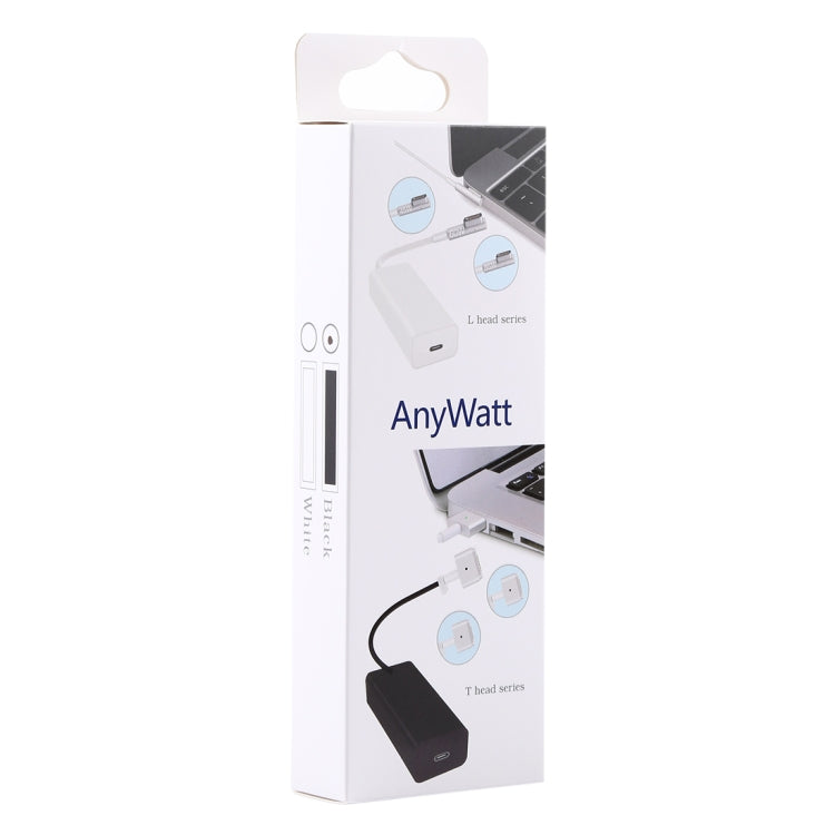 AnyWatt 85W USB-C / Type-C Buchse zu 5 Pin MagSafe 1 Stecker L-Form Serie Ladeadapter Konverter für MacBook, 85W Schwarz, 85W Weiß