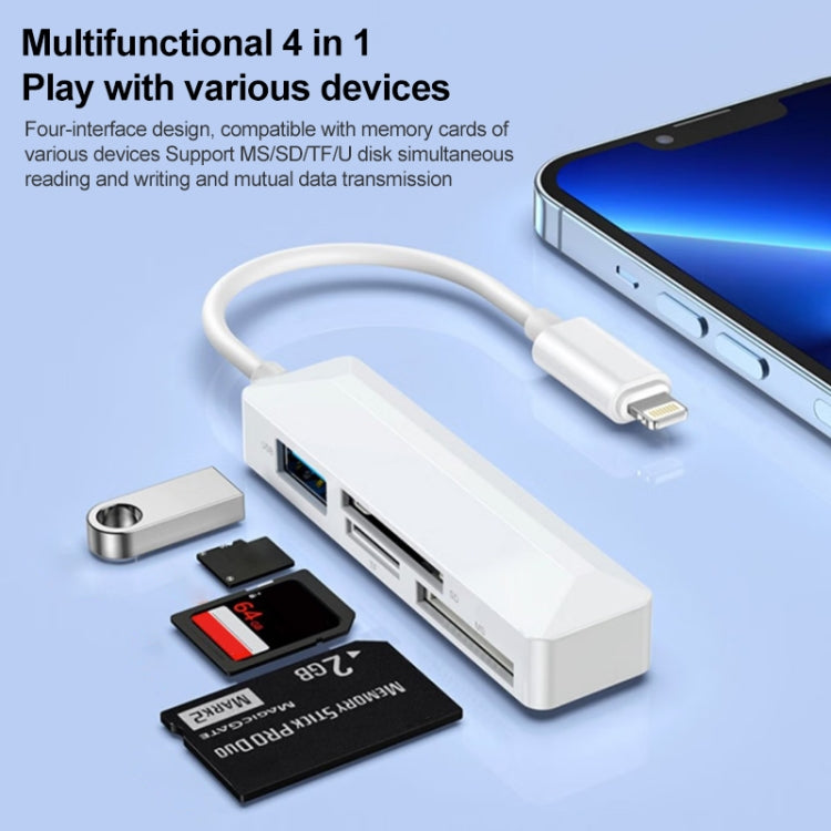 4 in 1 MS + SD + TF + USB2.0 Multifunktions-Kartenleser für 8-Pin-Geräte, 8 Pin