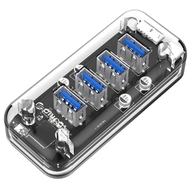 ORICO F4U 4 x USB 3.0 Anschlüsse 5Gbps Schnelle Übertragung Desktop HUB mit blauem LED-Anzeigelicht, 4 Anschlüsse