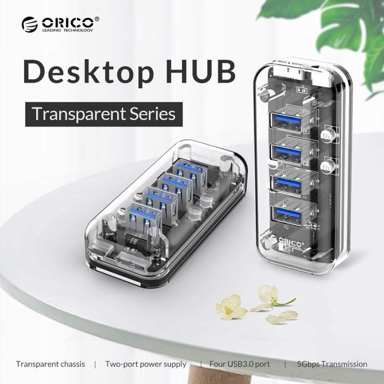 ORICO F4U 4 x USB 3.0 Anschlüsse 5Gbps Schnelle Übertragung Desktop HUB mit blauem LED-Anzeigelicht, 4 Anschlüsse