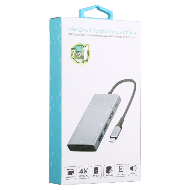 7 in 1 Dual USB 3.0 + TF/SD + HDMI/VGA + 3,5mm Klinke + Type-C / USB-C Multifunktionale USB-C Dockingstation, 2xUSB3.0+TF/SD+HDMI/VGA+3,5mm