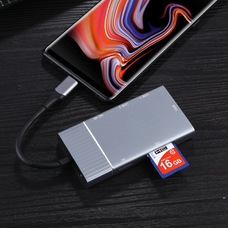 7 in 1 Dual USB 3.0 + TF/SD + HDMI/VGA + 3,5mm Klinke + Type-C / USB-C Multifunktionale USB-C Dockingstation, 2xUSB3.0+TF/SD+HDMI/VGA+3,5mm