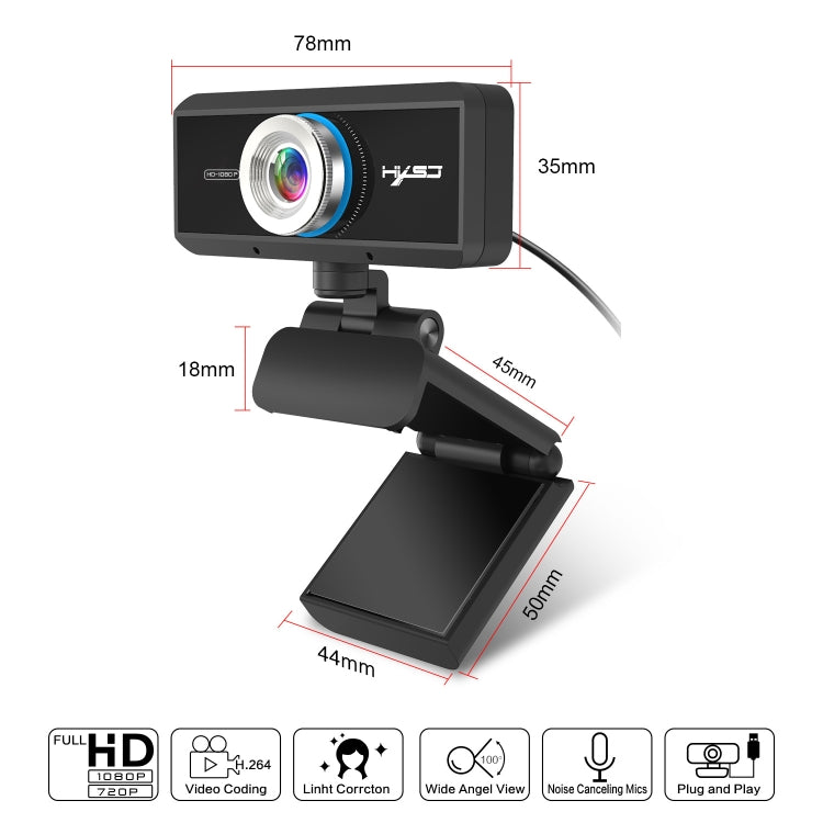 HXSJ S4 1080P verstellbare 180-Grad HD manuelle Fokus Video Webcam PC-Kamera mit Mikrofon