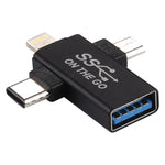 3-in-1 USB 3.0 auf 8-Pin + Micro USB + USB-C / Type-C Schnittstelle Multifunktionaler OTG Adapter