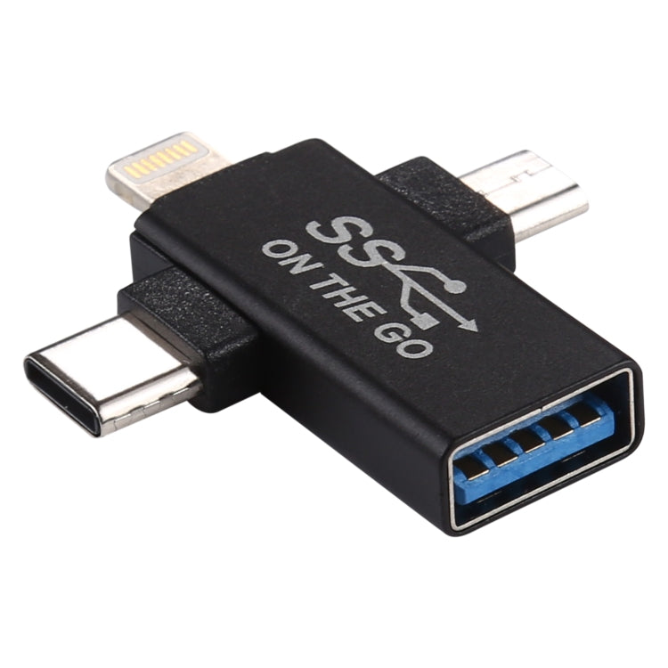 3-in-1 USB 3.0 auf 8-Pin + Micro USB + USB-C / Type-C Schnittstelle Multifunktionaler OTG Adapter