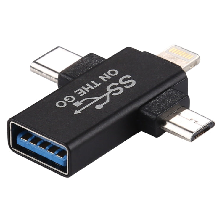3-in-1 USB 3.0 auf 8-Pin + Micro USB + USB-C / Type-C Schnittstelle Multifunktionaler OTG Adapter