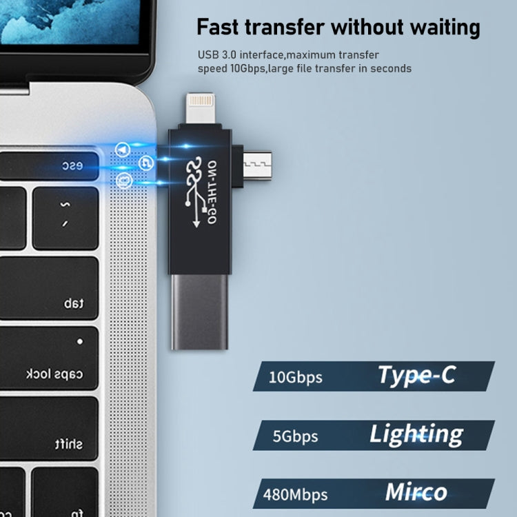 3-in-1 USB 3.0 auf 8-Pin + Micro USB + USB-C / Type-C Schnittstelle Multifunktionaler OTG Adapter