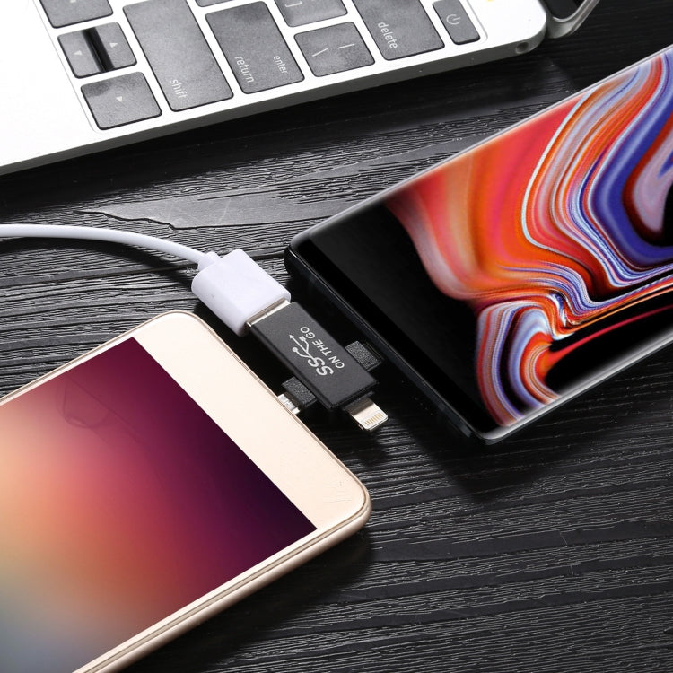 3-in-1 USB 3.0 auf 8-Pin + Micro USB + USB-C / Type-C Schnittstelle Multifunktionaler OTG Adapter