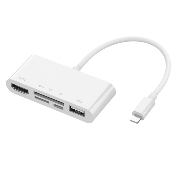 75215 5-in-1 8-Pin zu HDMI + SD-Kartensteckplatz + TF-Kartensteckplatz + USB + 8-Pin Ladeanschluss HD Video Konverter, 75215