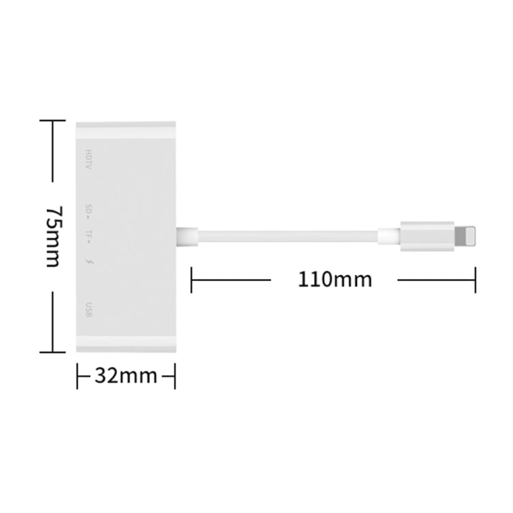 75215 5-in-1 8-Pin zu HDMI + SD-Kartensteckplatz + TF-Kartensteckplatz + USB + 8-Pin Ladeanschluss HD Video Konverter, 75215