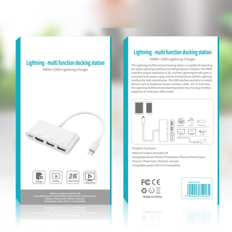 75215 5-in-1 8-Pin zu HDMI + SD-Kartensteckplatz + TF-Kartensteckplatz + USB + 8-Pin Ladeanschluss HD Video Konverter, 75215