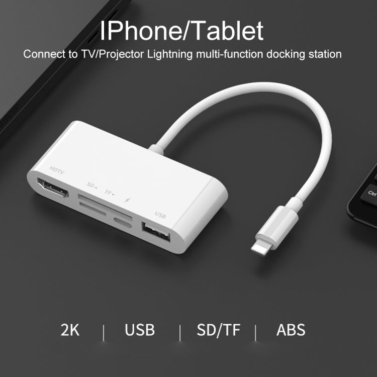 75215 5-in-1 8-Pin zu HDMI + SD-Kartensteckplatz + TF-Kartensteckplatz + USB + 8-Pin Ladeanschluss HD Video Konverter, 75215