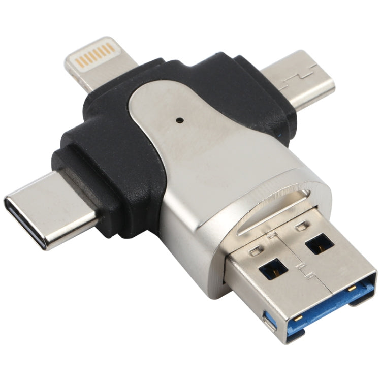 4-in-1 8-Pin + USB-C / Typ-C + Micro USB + USB 3.0 Männlich TF-Kartenleser, 4-in-1