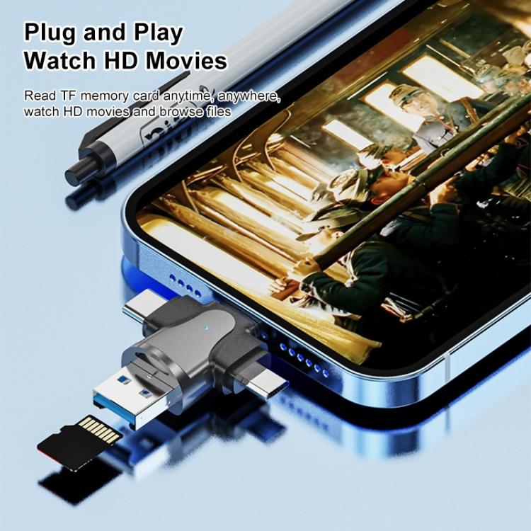 4-in-1 8-Pin + USB-C / Typ-C + Micro USB + USB 3.0 Männlich TF-Kartenleser, 4-in-1