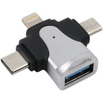 3-in-1 8-Pin + USB-C / Typ-C + Micro USB Männlich zu USB 3.0 Weiblich Zinklegierungsadapter