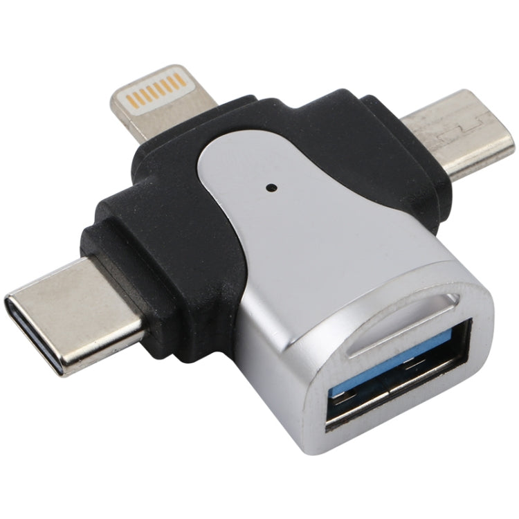 3-in-1 8-Pin + USB-C / Typ-C + Micro USB Männlich zu USB 3.0 Weiblich Zinklegierungsadapter