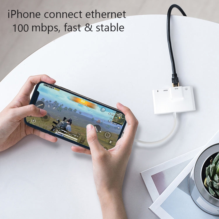 4-in-1 8-Pin Männlich zu 8-Pin Strom + RJ45 Ethernet + HDMI + USB Kamera Weiblich OTG Digital AV Adapter, RJ45 Ethernet
