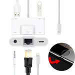NK-1033 5-in-1 8-Pin Männlich zu Dual USB + 3,5mm AUX + Ethernet + 8-Pin Strom Weiblich Adapter, NK-1033