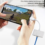 NK-1033 5-in-1 8-Pin Männlich zu Dual USB + 3,5mm AUX + Ethernet + 8-Pin Strom Weiblich Adapter, NK-1033
