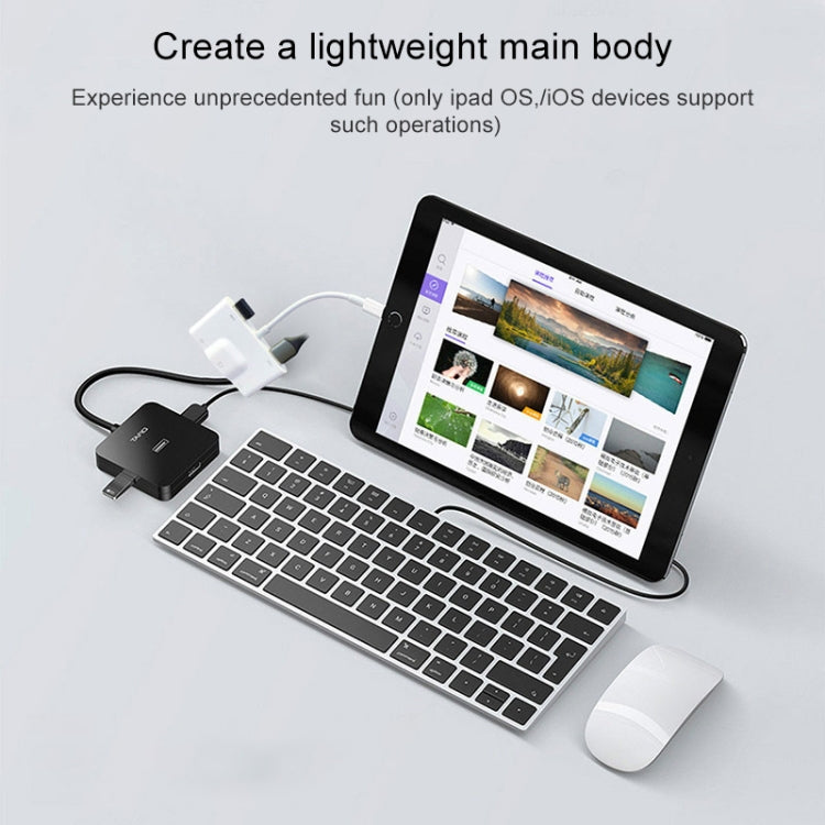 NK-1033 5-in-1 8-Pin Männlich zu Dual USB + 3,5mm AUX + Ethernet + 8-Pin Strom Weiblich Adapter, NK-1033