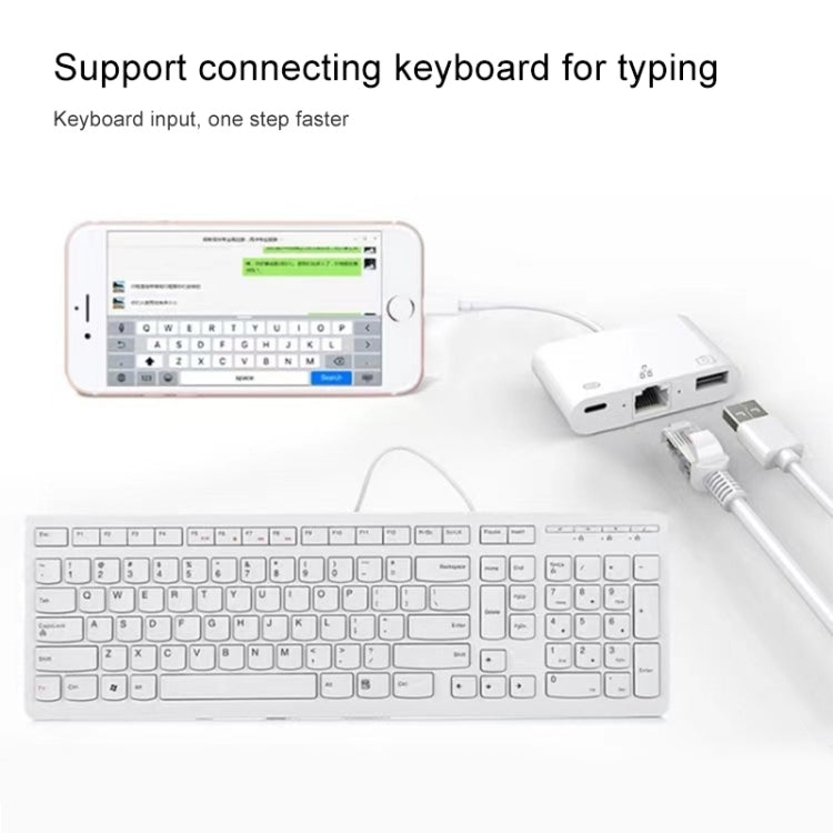 NK-107 3-in-1 8-Pin-Stecker zu USB + 1000M Ethernet + 8-Pin-Strombuchse Adapter, NK-107