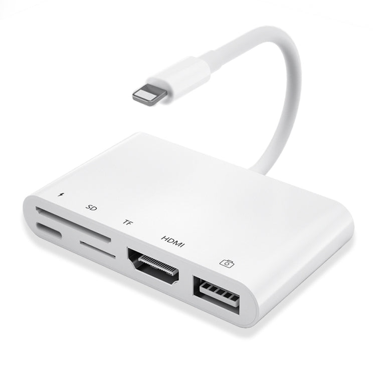 5-in-1 8-Pin-Stecker zu USB + HDMI + TF-/SD-Kartensteckplatz + 8-Pin-Strombuchse OTG Digital AV Adapter, TF-/SD-Kartensteckplatz