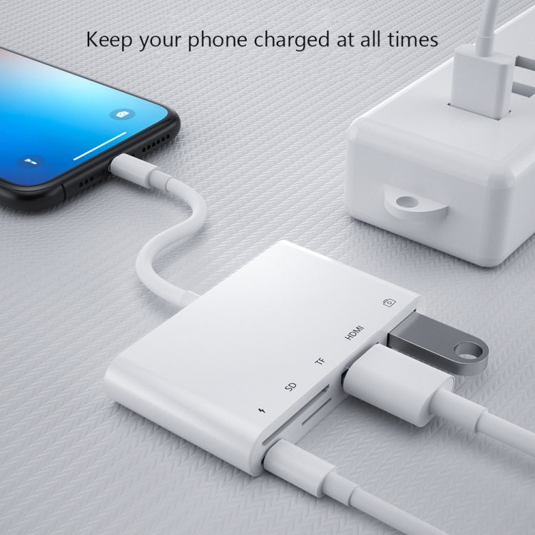 5-in-1 8-Pin-Stecker zu USB + HDMI + TF-/SD-Kartensteckplatz + 8-Pin-Strombuchse OTG Digital AV Adapter, TF-/SD-Kartensteckplatz