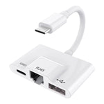 3-in-1 USB-C / Typ-C Stecker auf USB + 100M RJ45 Ethernet + Typ-C Power Buchse Adapter, 3-in-1