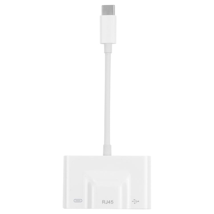 3-in-1 USB-C / Typ-C Stecker auf USB + 100M RJ45 Ethernet + Typ-C Power Buchse Adapter, 3-in-1