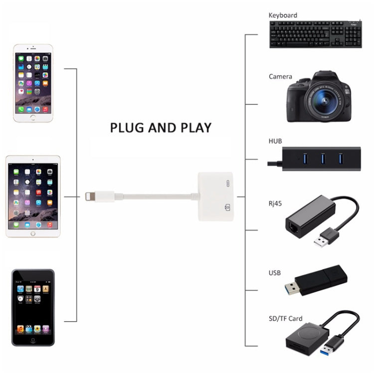 11 cm 8-Pin-Stecker zu USB & 8-Pin-Daten-Ladekabel Kamera-Leser Adapter, unterstützt Systeme ab iOS 9.2