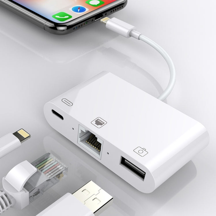NK-107 3-in-1 Ethernet + USB + 8-Pin-Ladebuchsen zu 8-Pin-Stecker OTG Digital Video Konverterkabel