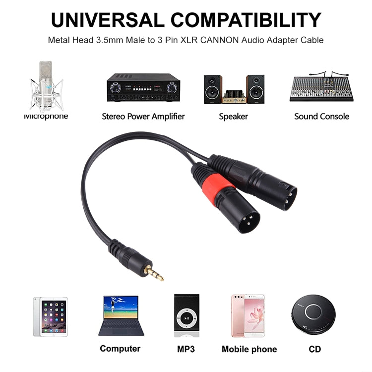 30cm Metallkopf 3,5mm Stecker zu 3-pol XLR CANNON Stecker Audio Anschluss Adapterkabel, 3,5mm Stecker