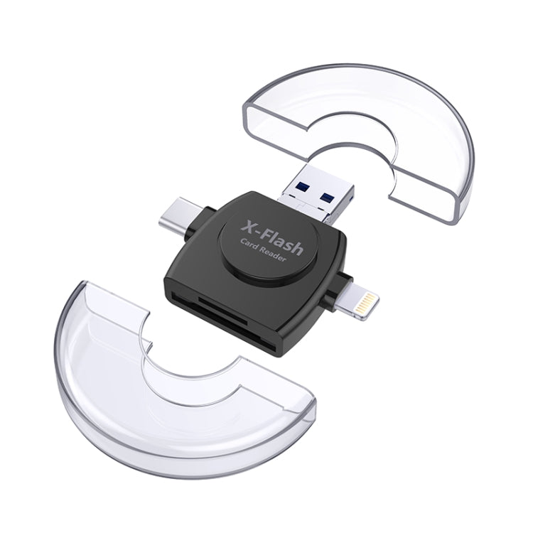 X-Flash R01 3-in-1 8-Pin + USB-C / Typ-C + Micro-USB Schnittstelle SD / TF-Kartenleser