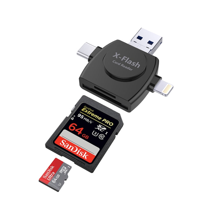 X-Flash R01 3-in-1 8-Pin + USB-C / Typ-C + Micro-USB Schnittstelle SD / TF-Kartenleser