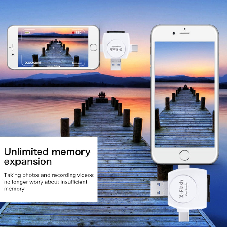 X-Flash R01 3-in-1 8-Pin + USB-C / Typ-C + Micro-USB Schnittstelle SD / TF-Kartenleser