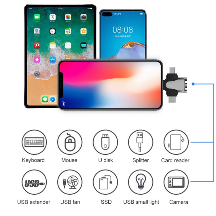 3-in-1 OTG-Adapter, USB auf Typ C / Micro-USB / 8 Pin