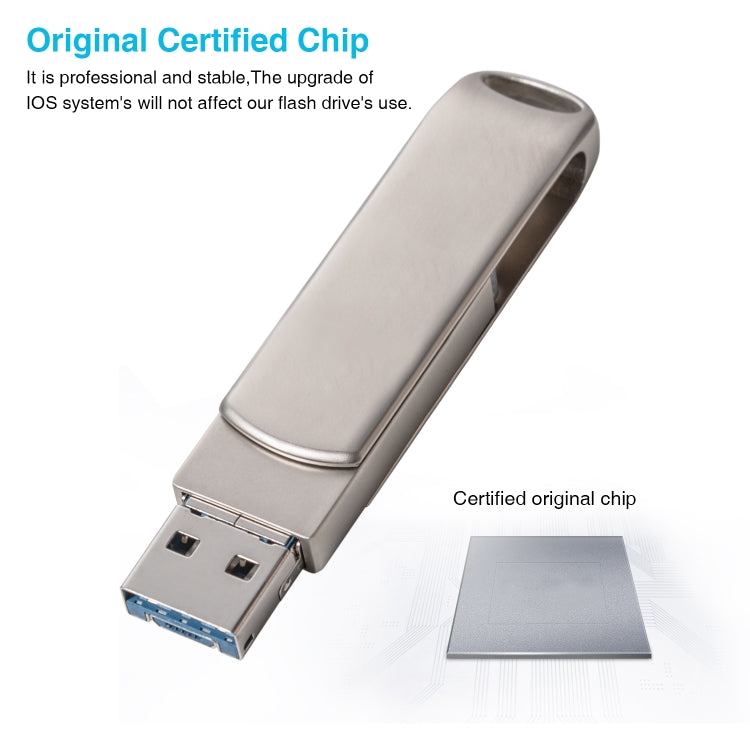 Richwell 3 in 1 128G Micro USB + 8 Pin + USB 3.0 Metall Drehbarer Push-Pull Flash-Speicher mit OTG-Funktion, 128G