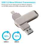 Richwell 3 in 1 32G Micro USB + 8 Pin + USB 3.0 Metall Drehbarer Push-Pull Flash-Speicher mit OTG-Funktion, 32G