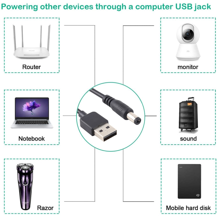3A USB zu 5,5 x 2,1mm DC Stromstecker-Kabel, Länge: 1m, USB zu DC 5,5x2,1mm