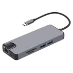 8 in 1 Typ-C zu HDMI + USB 3.0 + USB 3.0 + Typ-C + LAN + VGA + TF/SD Kartenleser Adapter