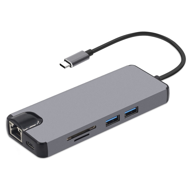 8 in 1 Typ-C zu HDMI + USB 3.0 + USB 3.0 + Typ-C + LAN + VGA + TF/SD Kartenleser Adapter