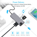 8 in 1 Typ-C zu HDMI + USB 3.0 + USB 3.0 + Typ-C + LAN + VGA + TF/SD Kartenleser Adapter