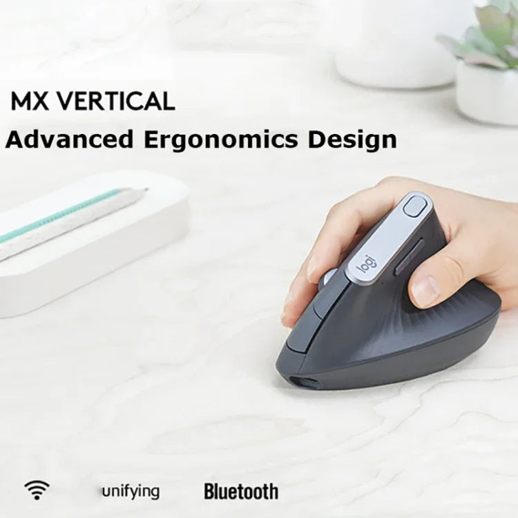 Logitech MX Vertical 4000DPI USB-C / Typ-C + Unifying + Bluetooth Drei-Modus Ergonomische kabellose optische Vertikalmaus, MX Vertical