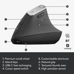 Logitech MX Vertical 4000DPI USB-C / Typ-C + Unifying + Bluetooth Drei-Modus Ergonomische kabellose optische Vertikalmaus, MX Vertical