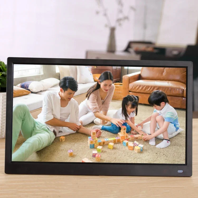 Digitaler Bilderrahmen mit 15,6-Zoll-FHD-LED-Display, Halterung und Fernbedienung, MSTAR V53-Programm, unterstützt USB-/SD-Karten-Eingang