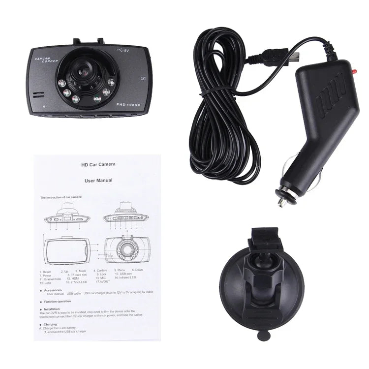 Auto-DVR-Kamera, 2,7 Zoll LCD, 480P, 1,3 MP Kamera, 120 Grad Weitwinkel, Unterstützung für Nachtsicht / Bewegungserkennung / TF-Karte / G-Sensor, 2,7 Zoll