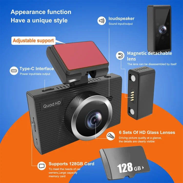 X12 2K Ultra HD Panorama-Dreifachaufnahme WiFi Auto-Dashcam Unterstützt mobile APP, X12