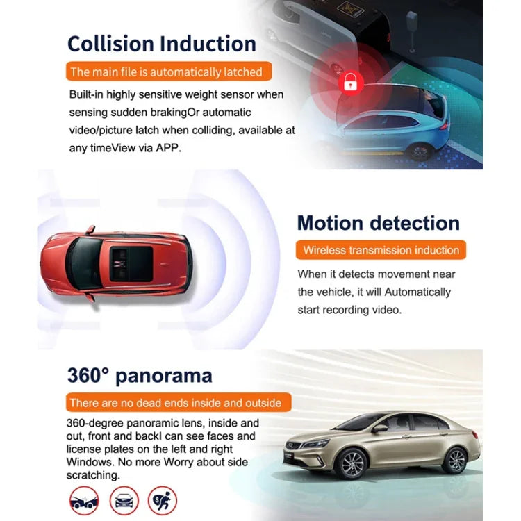 X12 2K Ultra HD Panorama-Dreifachaufnahme WiFi Auto-Dashcam Unterstützt mobile APP, X12