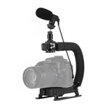 PULUZ U/C Shape Tragbarer Hand-DV-Halterungsstabilisator + Video-Richtmikrofon-Set mit Blitzschuh-Stativkopf für alle SLR-Kameras und Heim-DV-Kameras, Halterungsset + Mikrofon