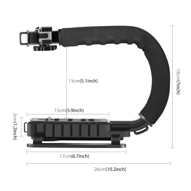 PULUZ U/C Shape Tragbarer Hand-DV-Halterungsstabilisator + Video-Richtmikrofon-Set mit Blitzschuh-Stativkopf für alle SLR-Kameras und Heim-DV-Kameras, Halterungsset + Mikrofon